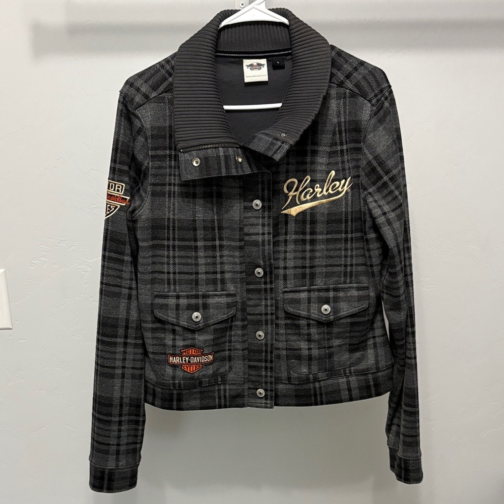 Harley-Davidson Women's L Gray Plaid Jacket